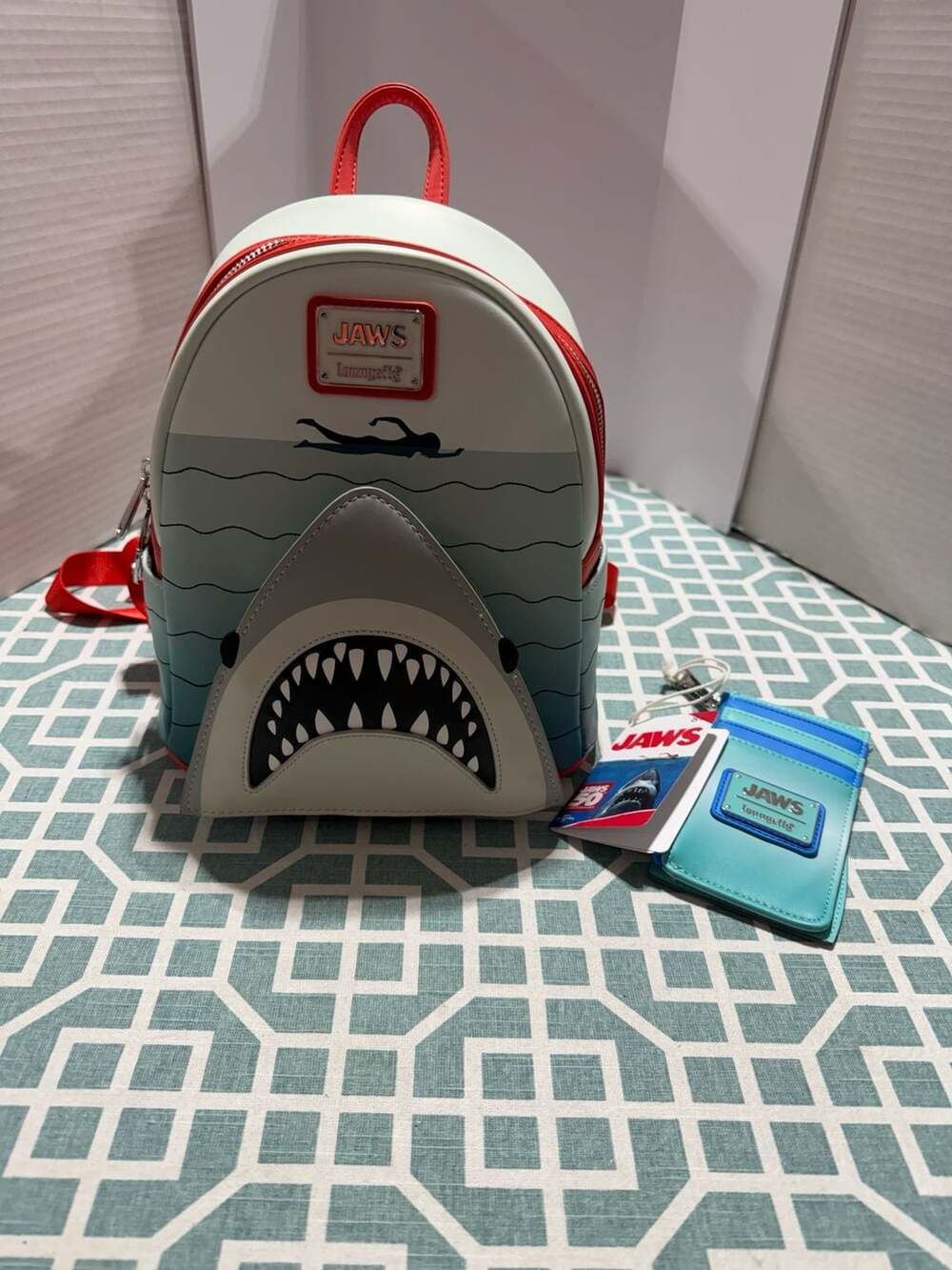 Retired Loungefly Jaws 50th Anniversary Jaws Backpack LoungeflyCard Holder Set